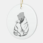 毛布にクマとバニーのカップル最初のクリスマ セラミックオーナメント (左)