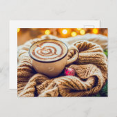 毛布にクリスマスの装飾とカプチーノ シーズンポストカード (正面/裏面)