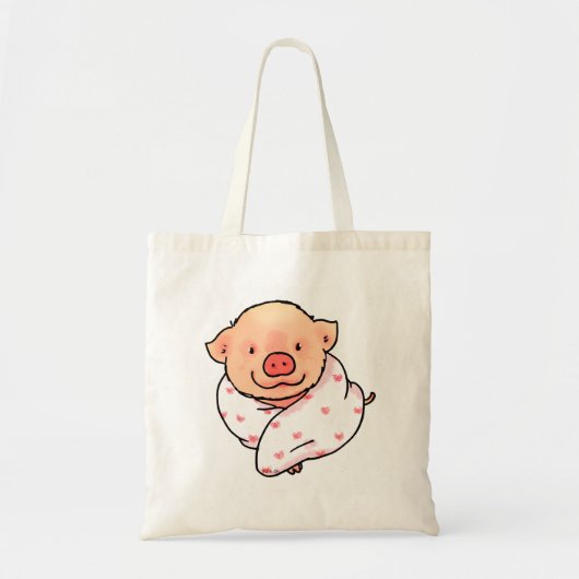 毛布に包まれたかわいい子豚 トートバッグ (正面)