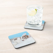 毛布に小さなかすぼらしい子犬が寝そべる コースター (右側)