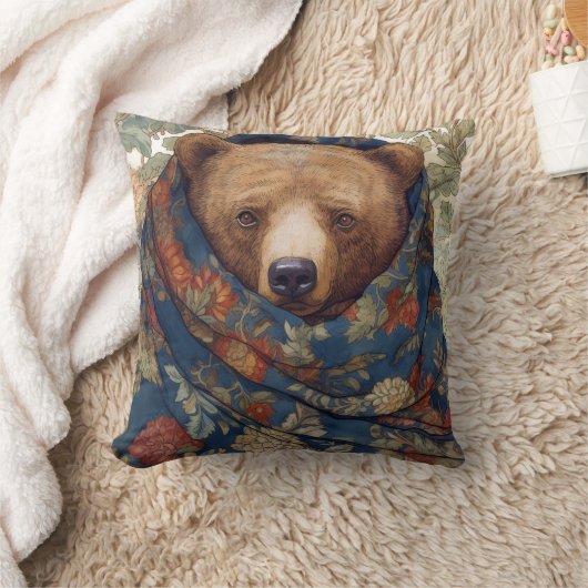毛布に茶色の熊 クッション (ブランケット)