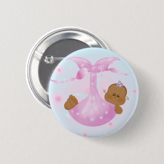 毛布のアフリカ系アメリカ人の女の赤ちゃん 缶バッジ (正面&裏面)