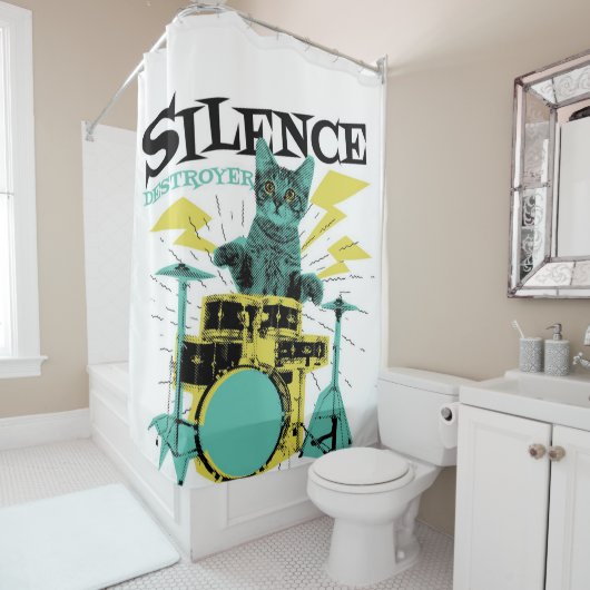 毛布のキャットドラマー駆逐艦 シャワーカーテン (インサイチュ)