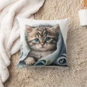 毛布の下の水彩子猫 クッション (ブランケット)