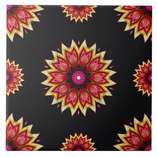 毛布の花(黒) タイル (正面)