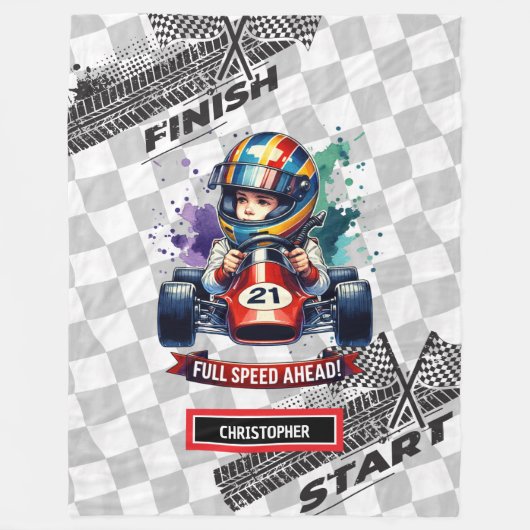 毛布はっきりしたスポーツカー運転リトルボーイ フリースブランケット (正面)