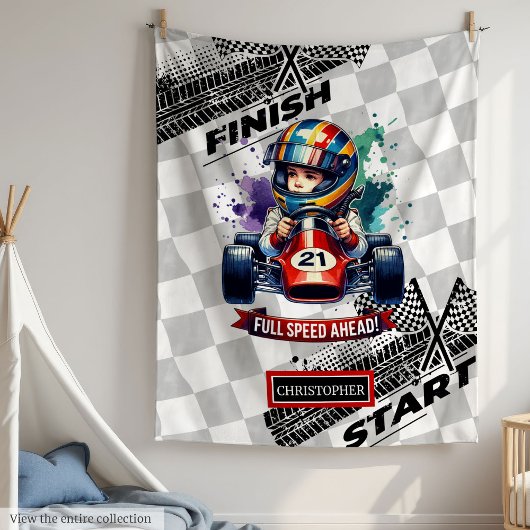 毛布はっきりしたスポーツカー運転リトルボーイ フリースブランケット