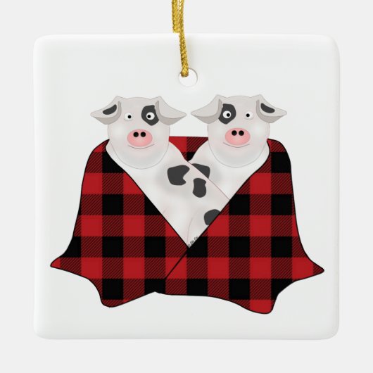 毛布オーナメントの豚 セラミックオーナメント (正面)