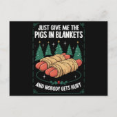毛布与えで豚がクリスマス笑わされるパーティー シーズンポストカード (正面)