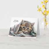 毛布考えに入ったネコ カード (黄色い花)