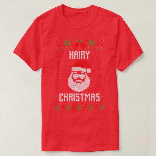 毛深いクリスマスおもしろいの醜いクリスマスセーター Tシャツ (デザイン正面)