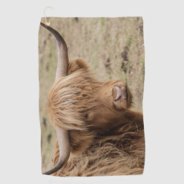 毛深いスコットランド高地産の牛 ゴルフタオル