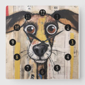 毛深い抽象芸術犬 スクエア壁時計 (正面)