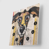 毛深い抽象芸術犬 スクエア壁時計 (傾斜)