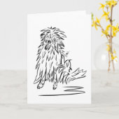 毛深い犬及びノミの漫画の挨拶状 カード (黄色い花)