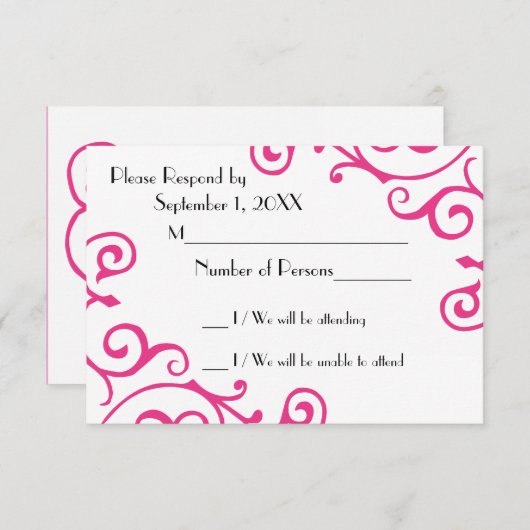 毛状突起アイボリーの(マゼンタの) RSVPのカード 出欠カード (正面/裏面)