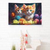毛玉の可愛い子猫2匹誕生日 横断幕 (インサイチュ)
