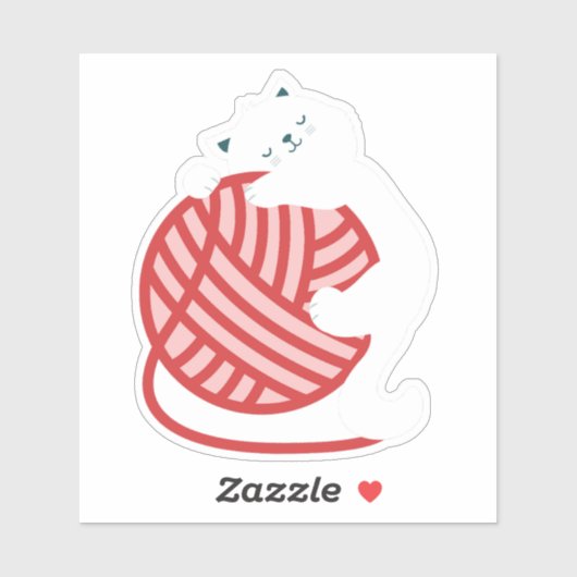 毛玉の可愛い白猫 シール (シート)