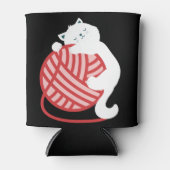 毛玉の可愛い白猫 缶クーラー (正面)