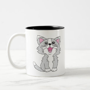 毛皮かわいい猫の美的ハッピーキャットクリップアートスケッチ ツートーンマグカップ