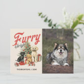 毛皮で明るいクリスマスドッグペット動物 シーズンカード (スタンド正面)