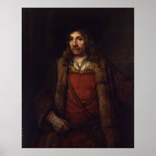 毛皮で裏打ちされたコートの男 – Rembrandt - c1655 ポスター (正面)