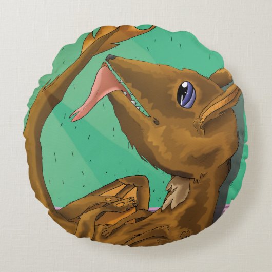 毛皮で覆われたドラゴンの円形の枕 ラウンドクッション (正面)