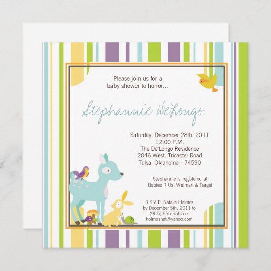 毛皮で覆われた森林森林Animaのベビーシャワーの招待状 招待状 (正面/裏面)