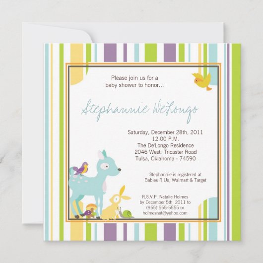 毛皮で覆われた森林森林Animaのベビーシャワーの招待状 招待状 (正面)