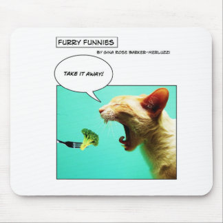 毛皮で覆われたFunniesの~の猫およびブロッコリー マウスパッド