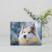 毛皮と明るいクリスマスの金ゴールドペットの写真 箔シーズンポストカード (立ち正面)