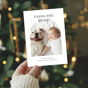 毛皮と明るいクリスマスベビーと犬の写真 シーズンカード