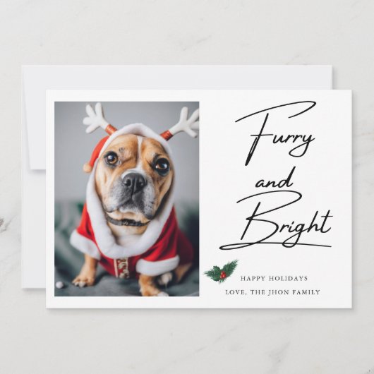 毛皮と明るいペット犬の写真ミストレトークリスマス シーズンカード (正面)