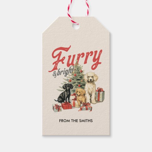 毛皮と明るいヴィンテージカスタムクリスマス ギフトタグ (正面)