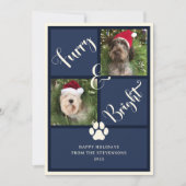 毛皮と明るい海軍の青い写真コラージュ犬 シーズンカード (正面)