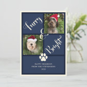 毛皮と明るい海軍の青い写真コラージュ犬 シーズンカード (スタンド正面)