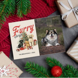 毛皮と明るい陽気なクリスマス犬ペットの毛皮 シーズンポストカード