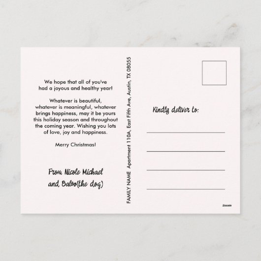 毛皮と明るい陽気なクリスマス犬ペットの毛皮 シーズンポストカード (裏面)