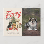 毛皮と明るい陽気なクリスマス犬ペットの毛皮 シーズンポストカード (正面)