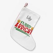 毛皮と明るく手でペットをテーマにしたプリント スモールクリスマスストッキング (正面 (吊り時))