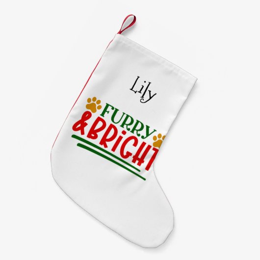 毛皮と明るく手でペットをテーマにしたプリント スモールクリスマスストッキング (正面 (吊り時))