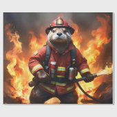 **「毛皮と炎：オッター・ファイアマンの背焼き ラッピングペーパー (フラット)