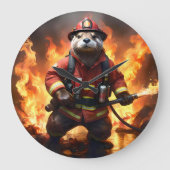 **「毛皮と炎:オッター・ファイアマンの背焼き ラージ壁時計 (正面)