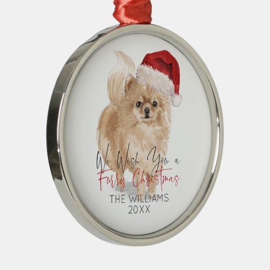 毛皮のクリスマスサンタドッグパーソナライズされた メタルオーナメント (右)