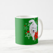 毛皮のクリスマスドッグパーソナライズされたサモイ コーヒーマグカップ (正面右)