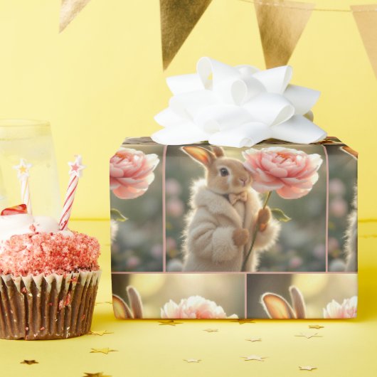 毛皮のコートを着たウサギ ラッピングペーパー (誕生日パーティー)