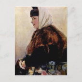毛皮のコートを着た若い女性のヴァシリースリコフポートレート ポストカード (正面)