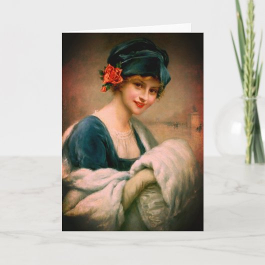 毛皮のハンドマフをつけた女性の冬の肖像画 カード (正面)