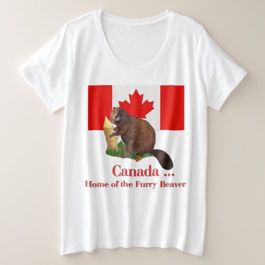 毛皮のビーバーのユーモア プラスサイズTシャツ (デザイン正面)