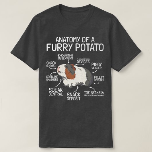 毛皮のポテトギニブタの解剖学 Tシャツ (デザイン正面)